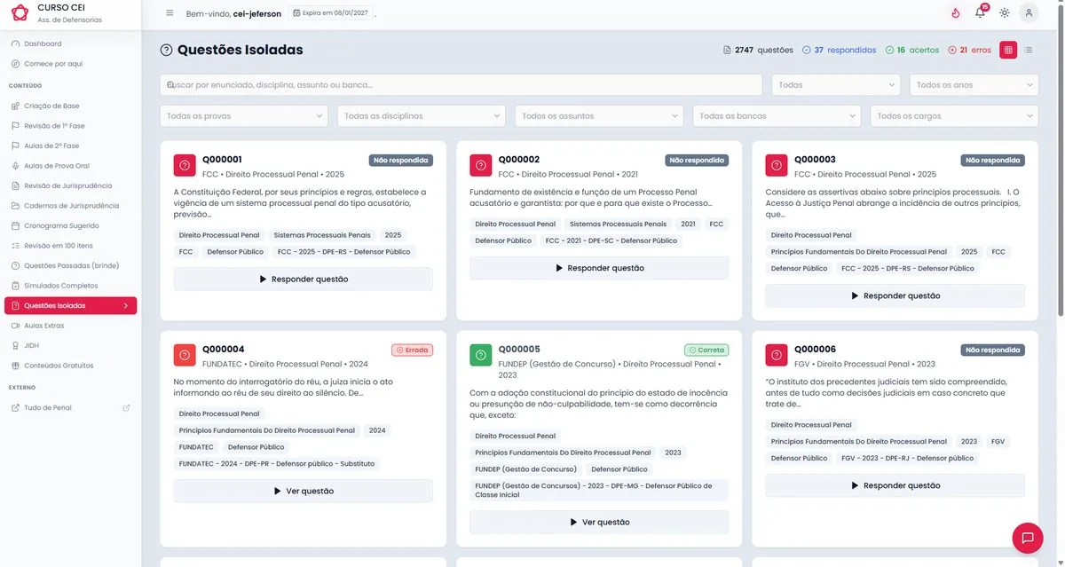 Banco de questões da plataforma CEI